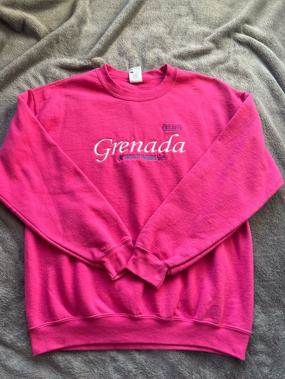 Gildan Hot Pink Grenada Embroidered Crewneck Sweatshirt